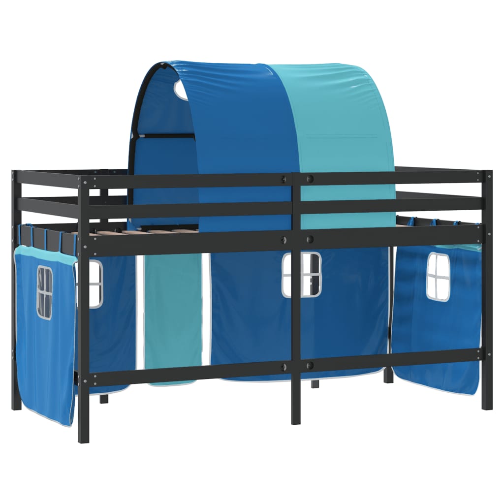 vidaXL Kinderhoogslaper met tunnel 80x200 cm massief grenenhout blauw