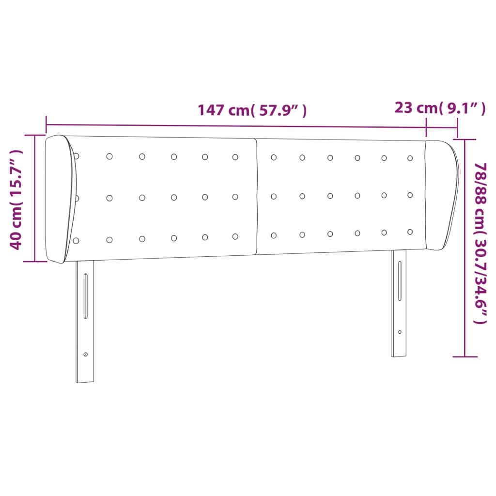 vidaXL Hoofdbord met randen 147x23x78/88 cm kunstleer crèmekleurig