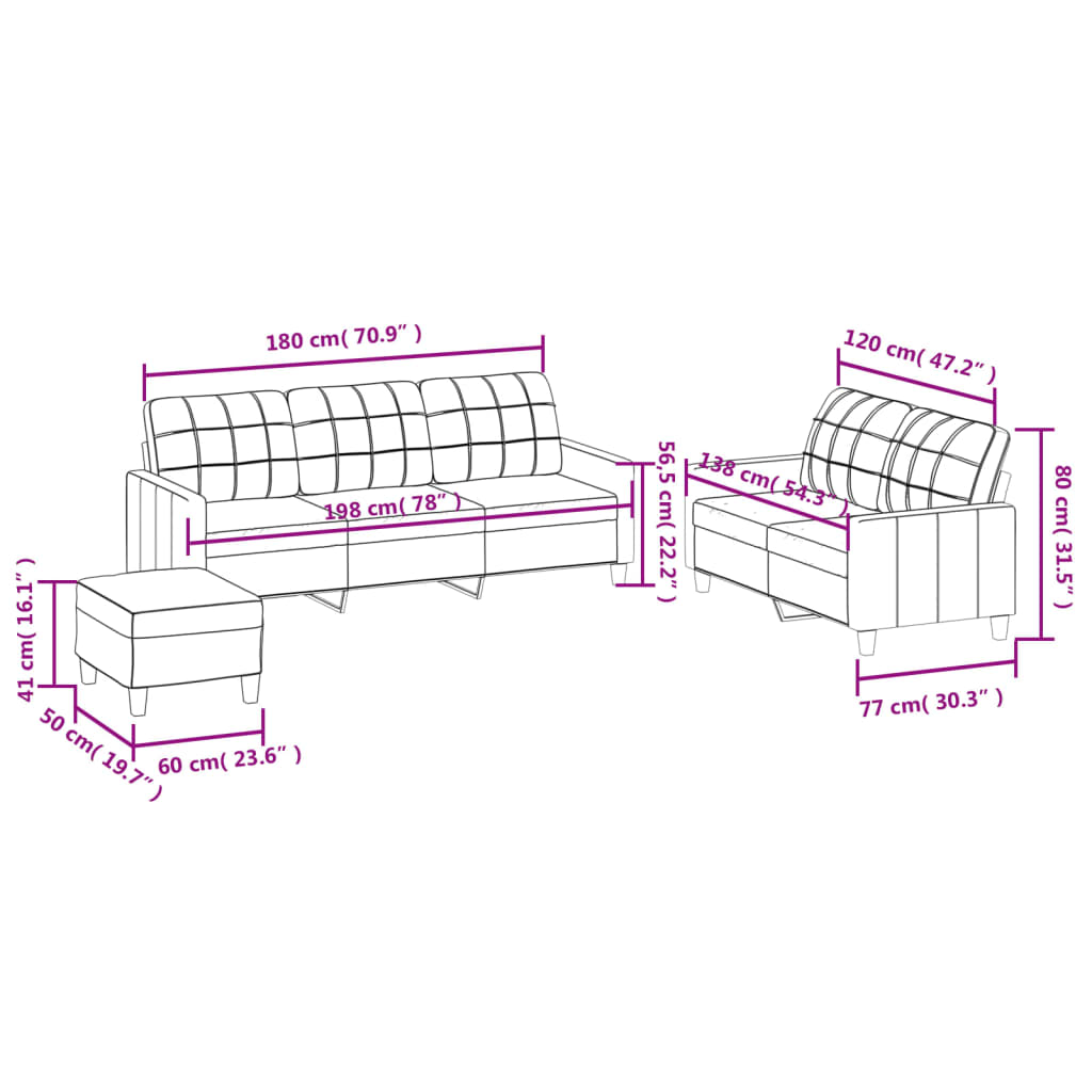 vidaXL 3-delige Loungeset met kussens kunstleer cappuccino