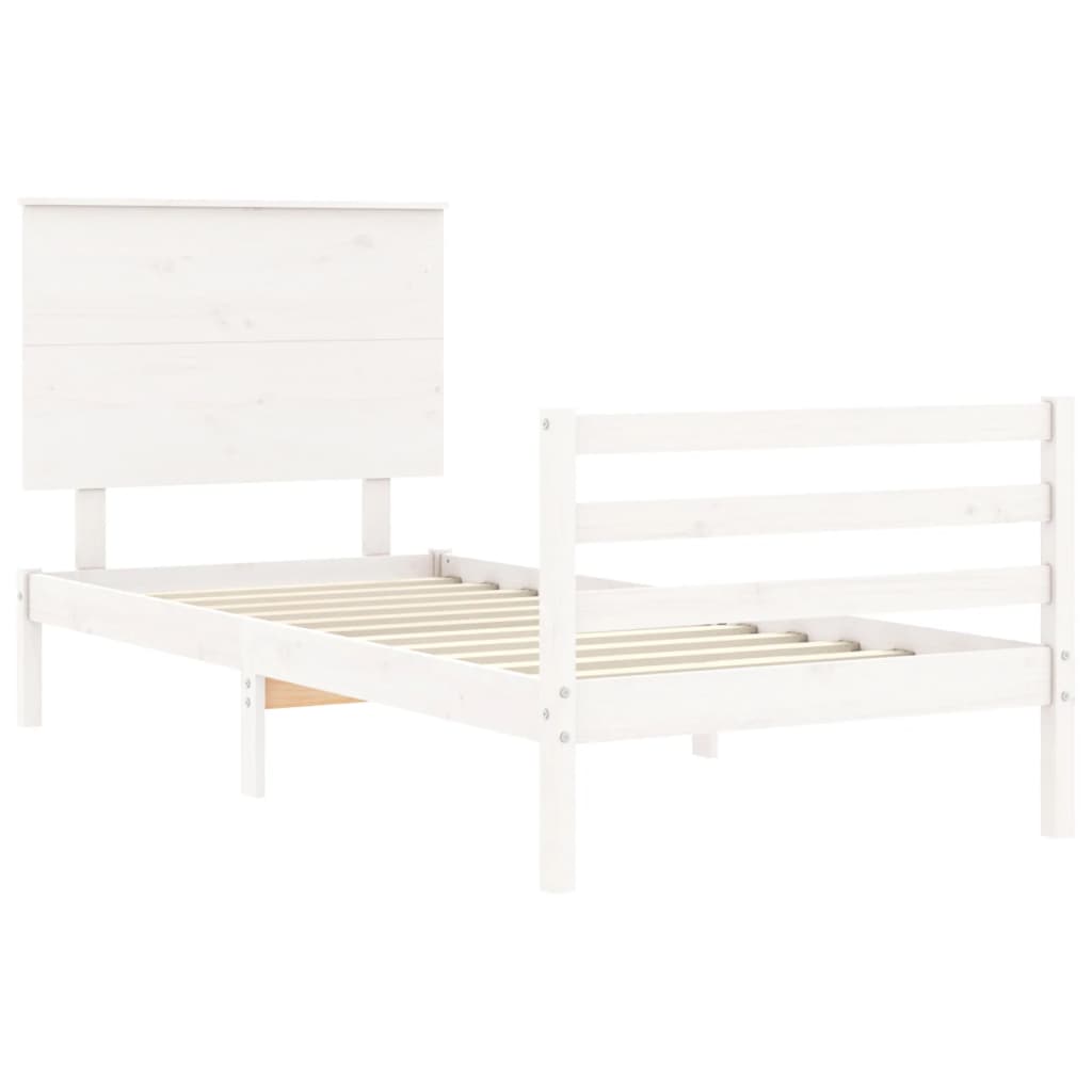 vidaXL Bedframe met hoofdbord massief hout wit 90x200 cm