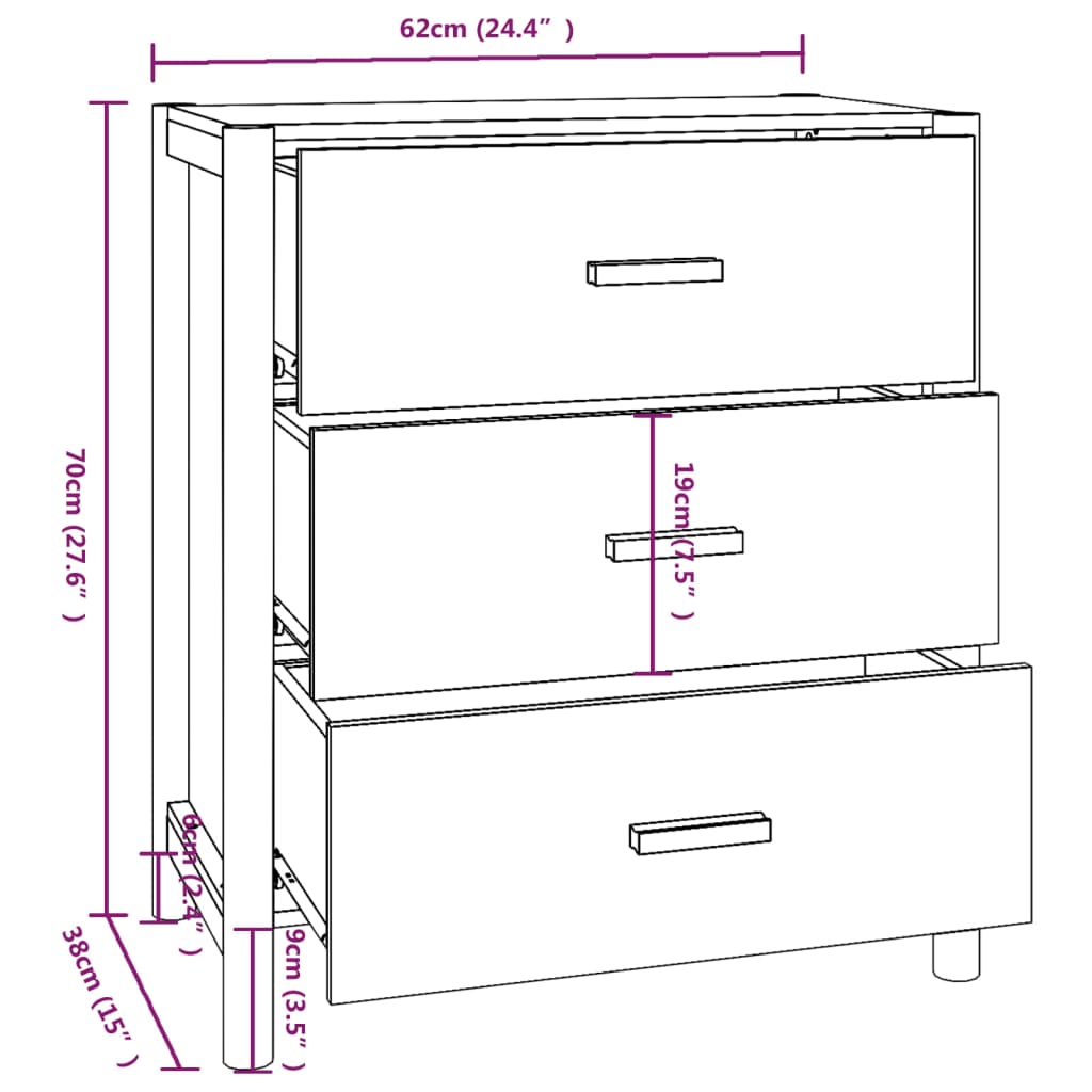 vidaXL Dressoir 62x38x70 cm bewerkt hout zwart