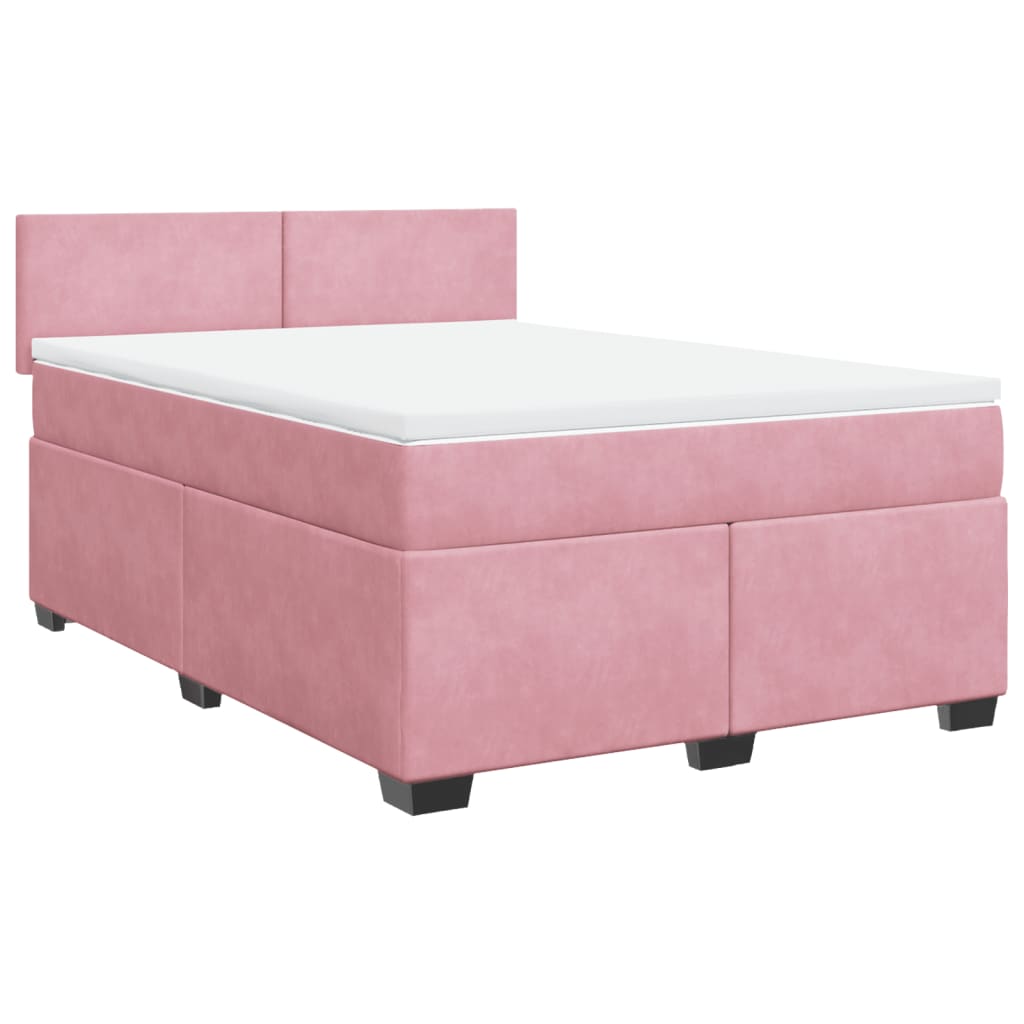 vidaXL Boxspring met matras fluweel roze 140x200 cm