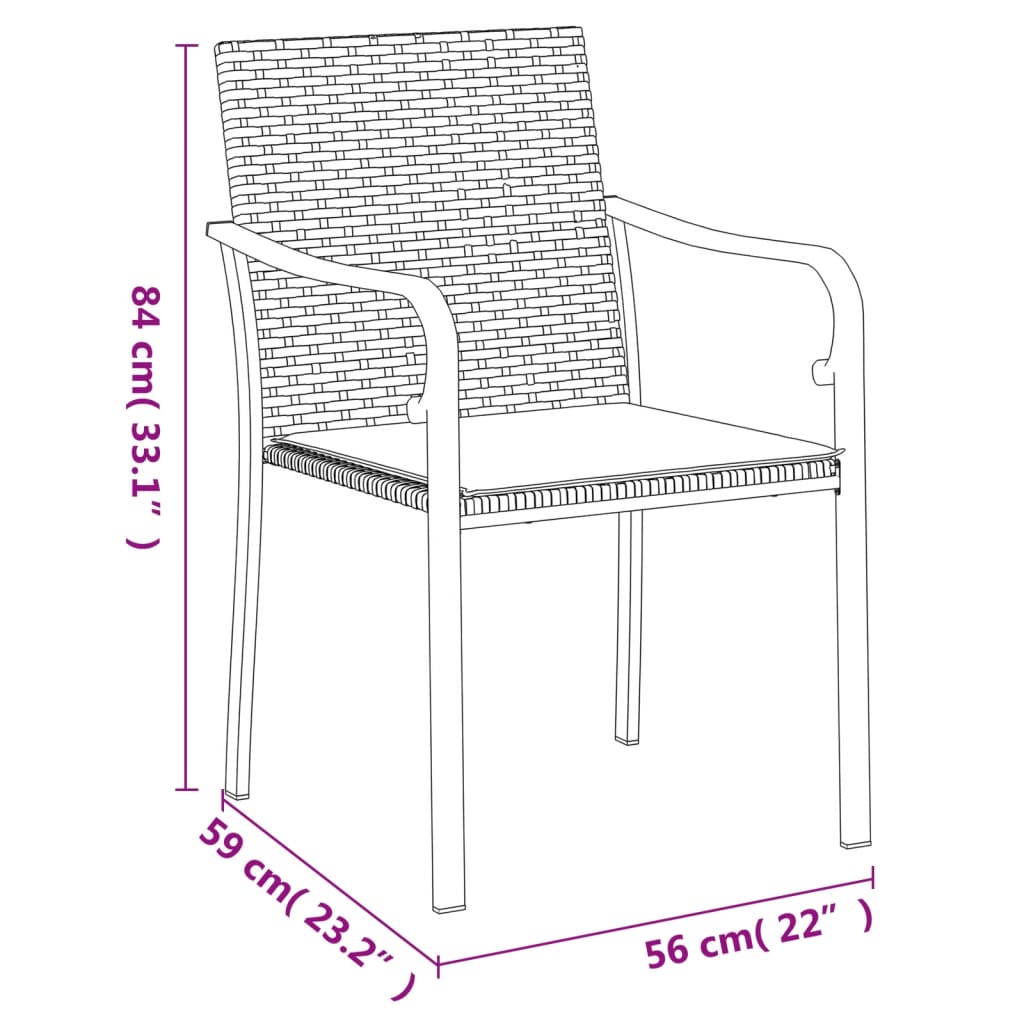 vidaXL 3-delige Tuinset met kussens poly rattan en staal