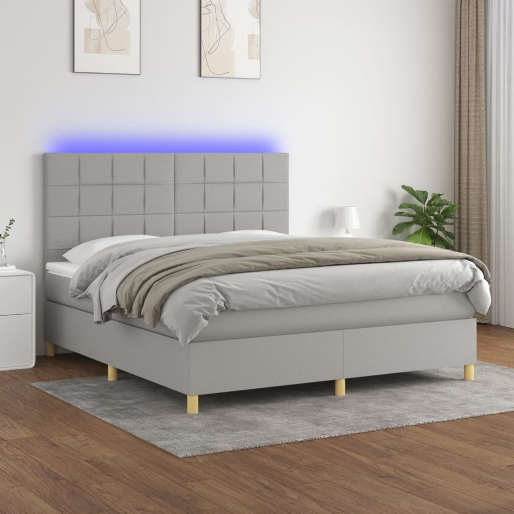 vidaXL Boxspring met matras en LED stof lichtgrijs 160x200 cm