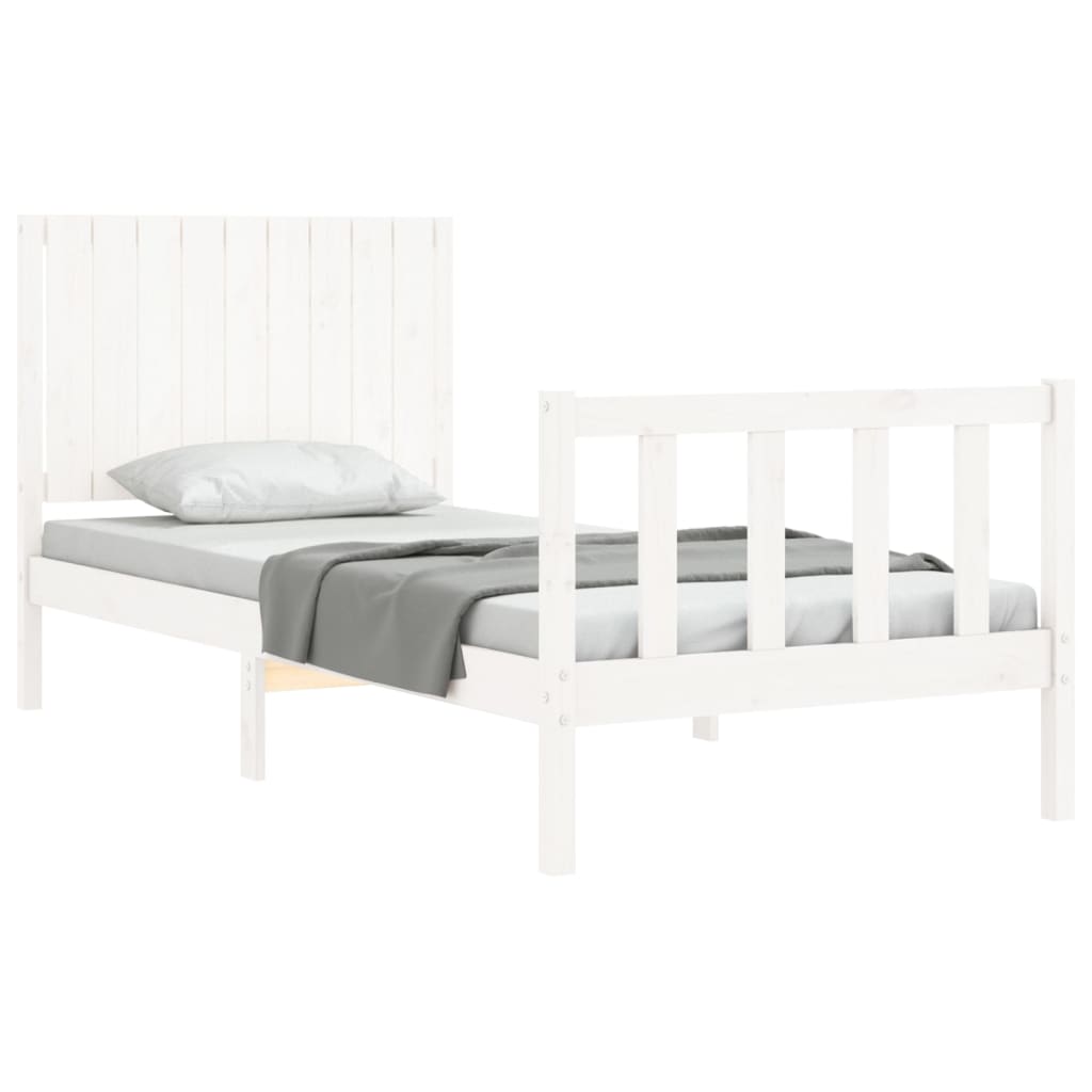 vidaXL Bedframe met hoofdbord massief hout wit 90x200 cm