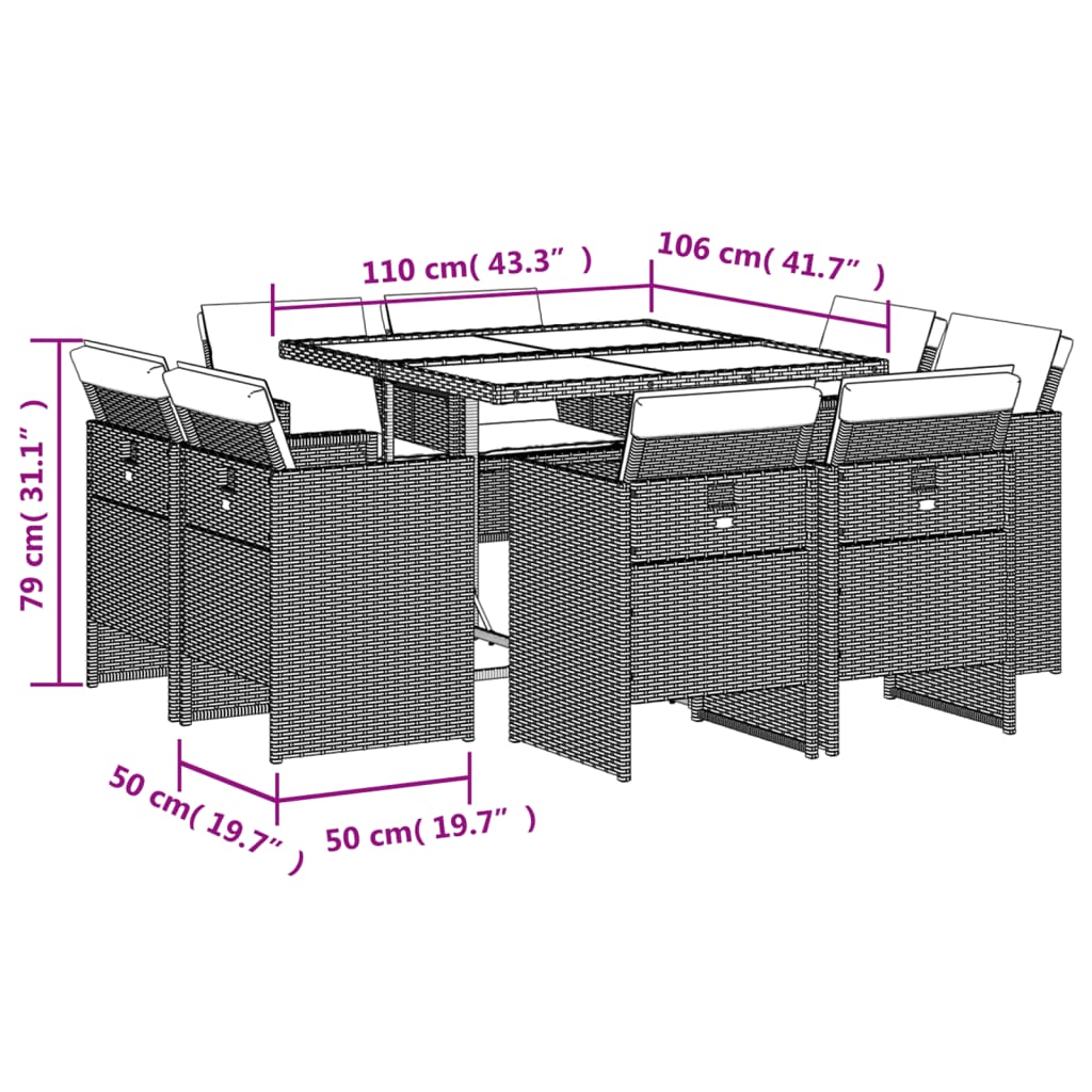 vidaXL 9-delige Tuinset poly rattan zwart