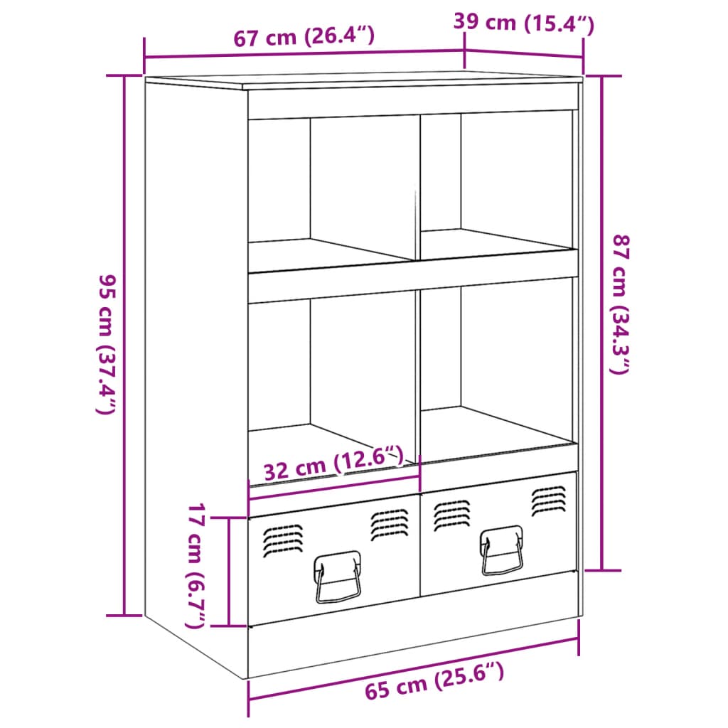 vidaXL Hoge kast 67x39x95 cm staal antracietkleurig