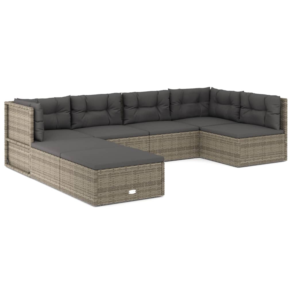 vidaXL 7-delige Loungeset met kussens poly rattan grijs