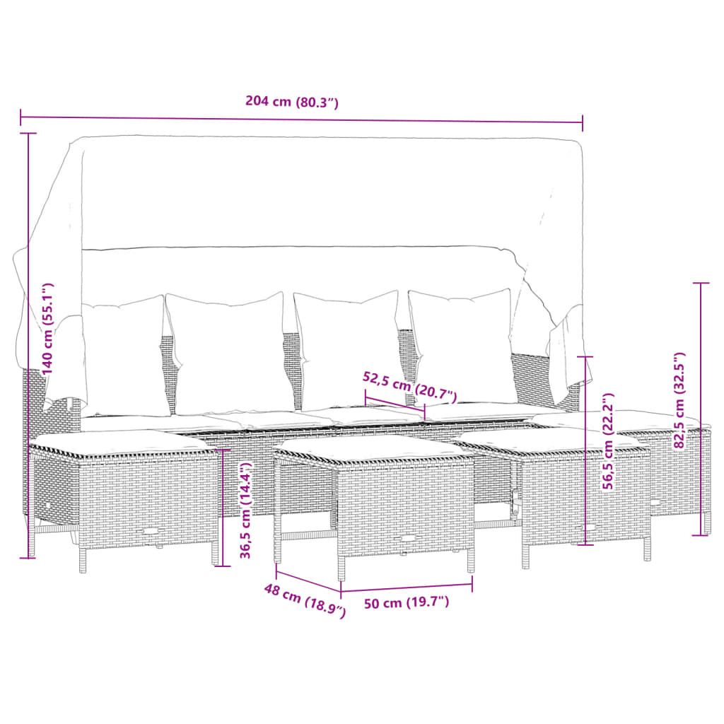 vidaXL 5-delige Loungeset met kussens poly rattan beige