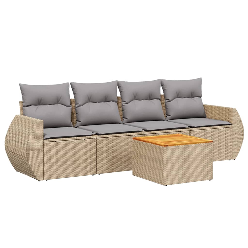 vidaXL 5-delige Loungeset met kussens poly rattan beige