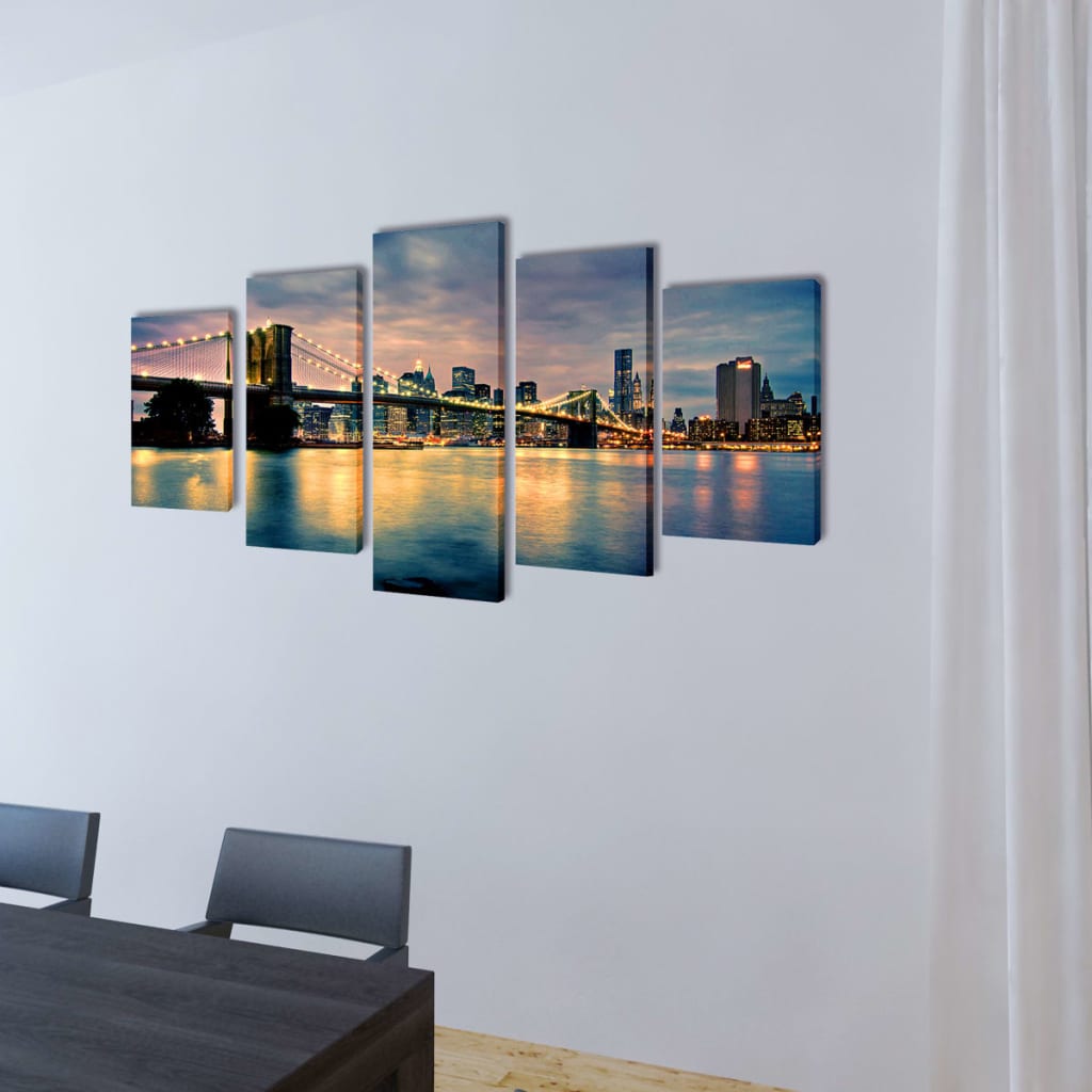 Canvas muurdruk set Brooklyn Bridge rivier uitzicht 200 x 100 cm