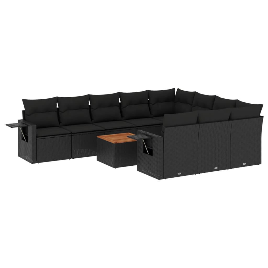 vidaXL 11-delige Loungeset met kussens poly rattan zwart