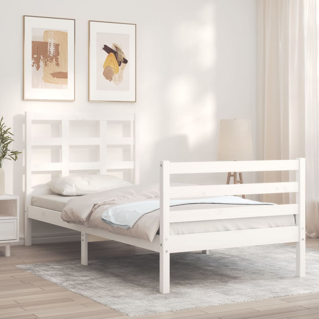 vidaXL Bedframe met hoofdbord massief hout wit