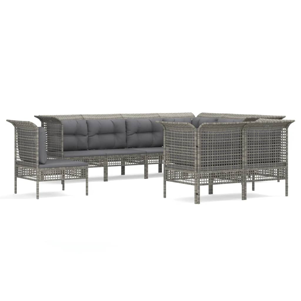 vidaXL 9-delige Loungeset met kussens poly rattan grijs