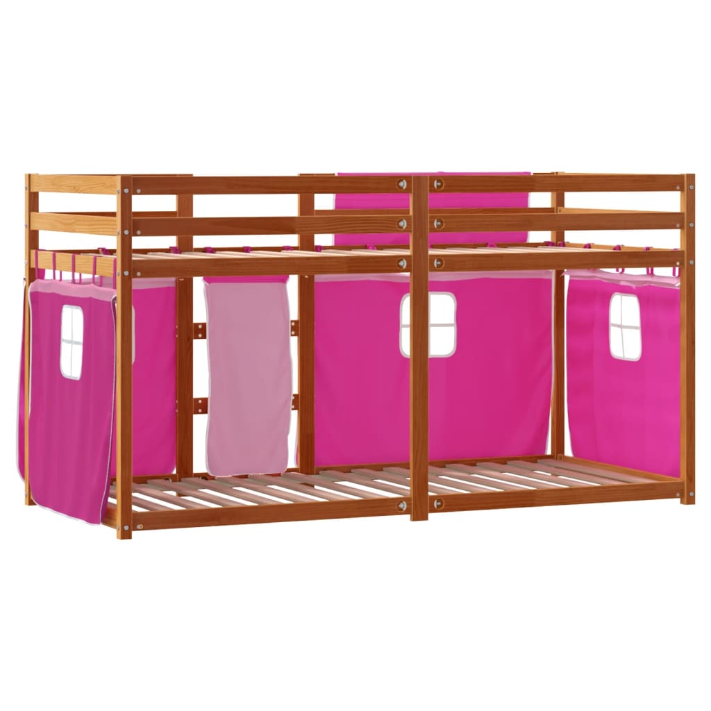 vidaXL Stapelbed met gordijnen 90x200 cm grenenhout roze