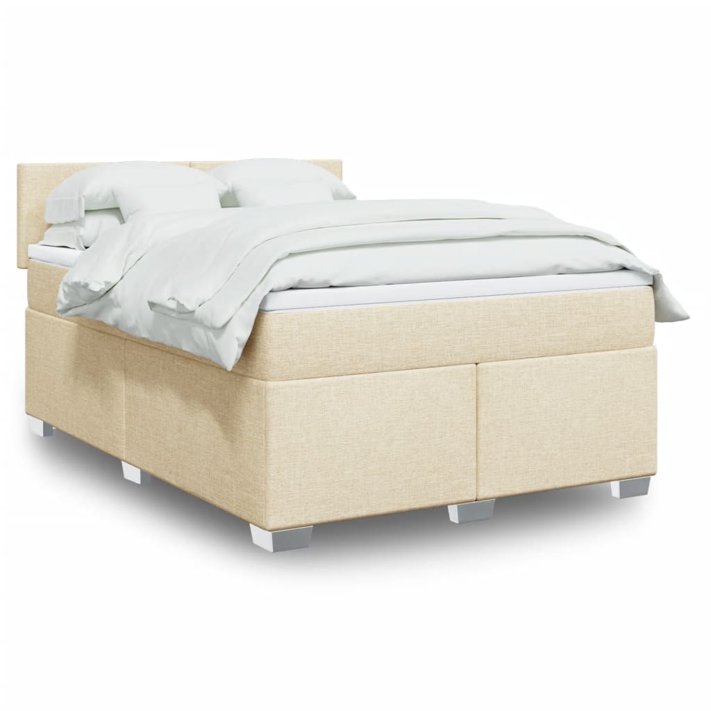 vidaXL Boxspring met matras stof crèmekleurig 160x200 cm