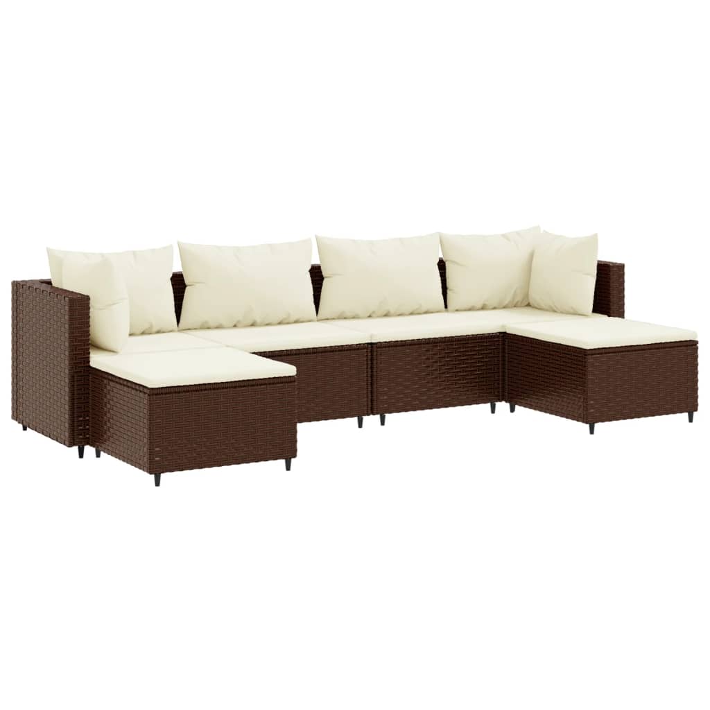 vidaXL 6-delige Loungeset met kussens poly rattan bruin