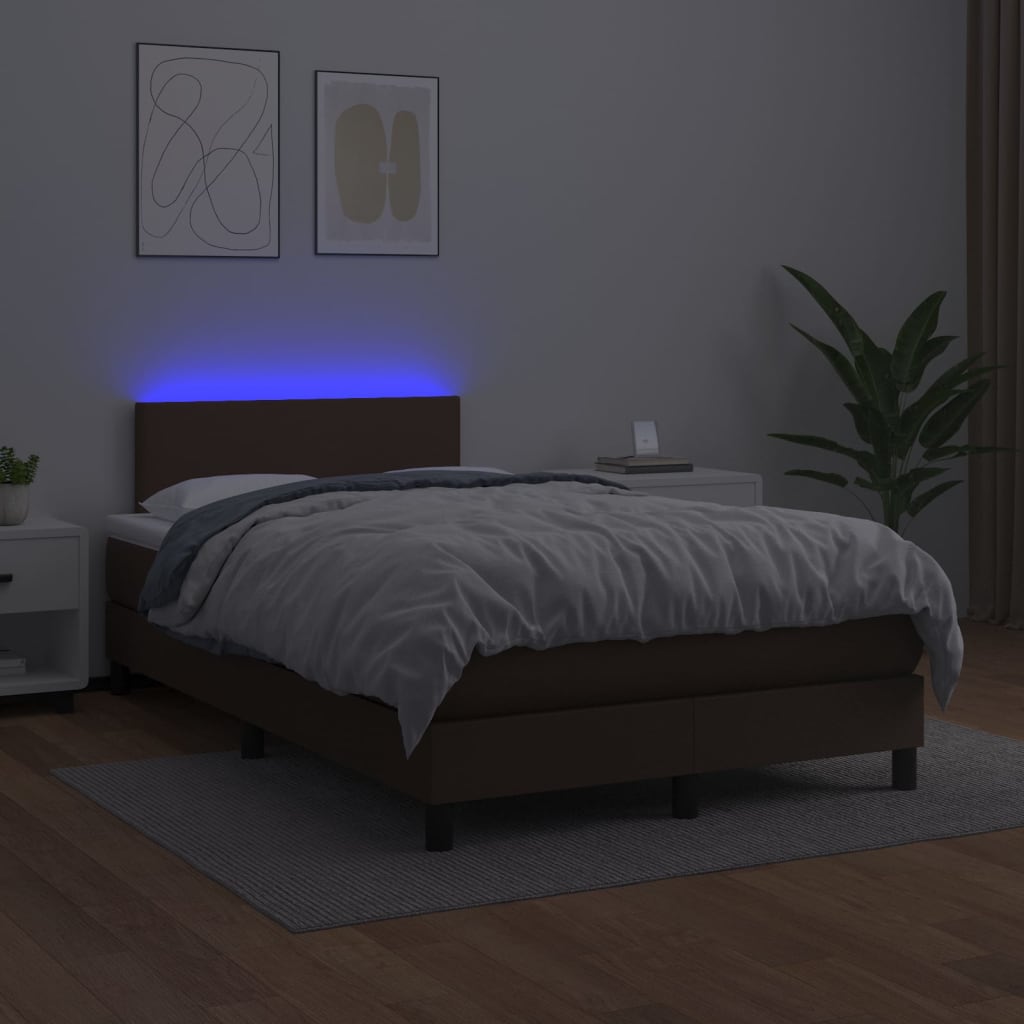 vidaXL Boxspring met matras en LED kunstleer bruin 120x200 cm