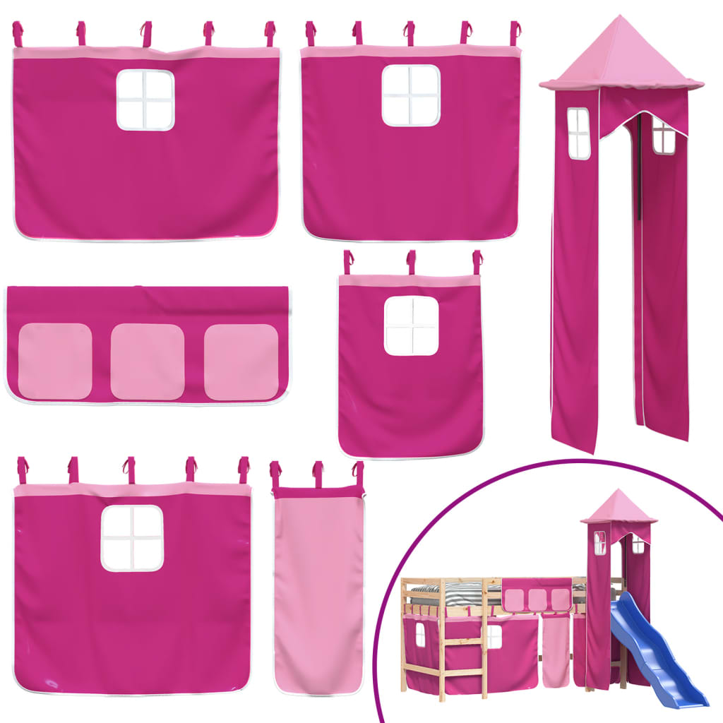 vidaXL Kinderhoogslaper met toren 90x190 cm massief grenenhout roze