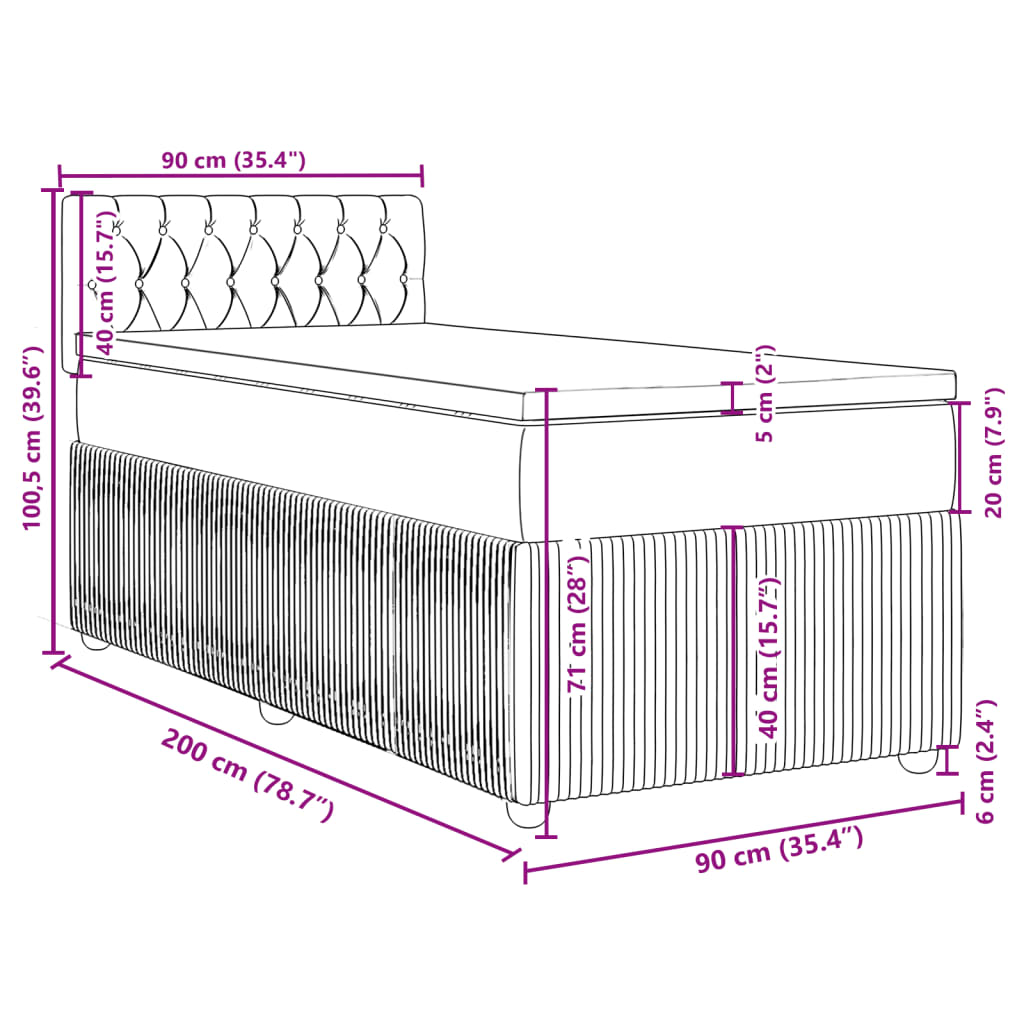 vidaXL Boxspring met matras stof lichtgrijs 90x200 cm