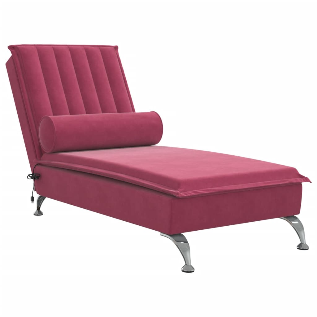 vidaXL Massage chaise longue met bolster fluweel wijnrood