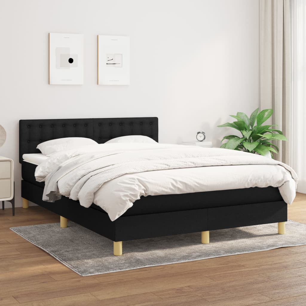 vidaXL Boxspring met matras stof zwart 140x200 cm