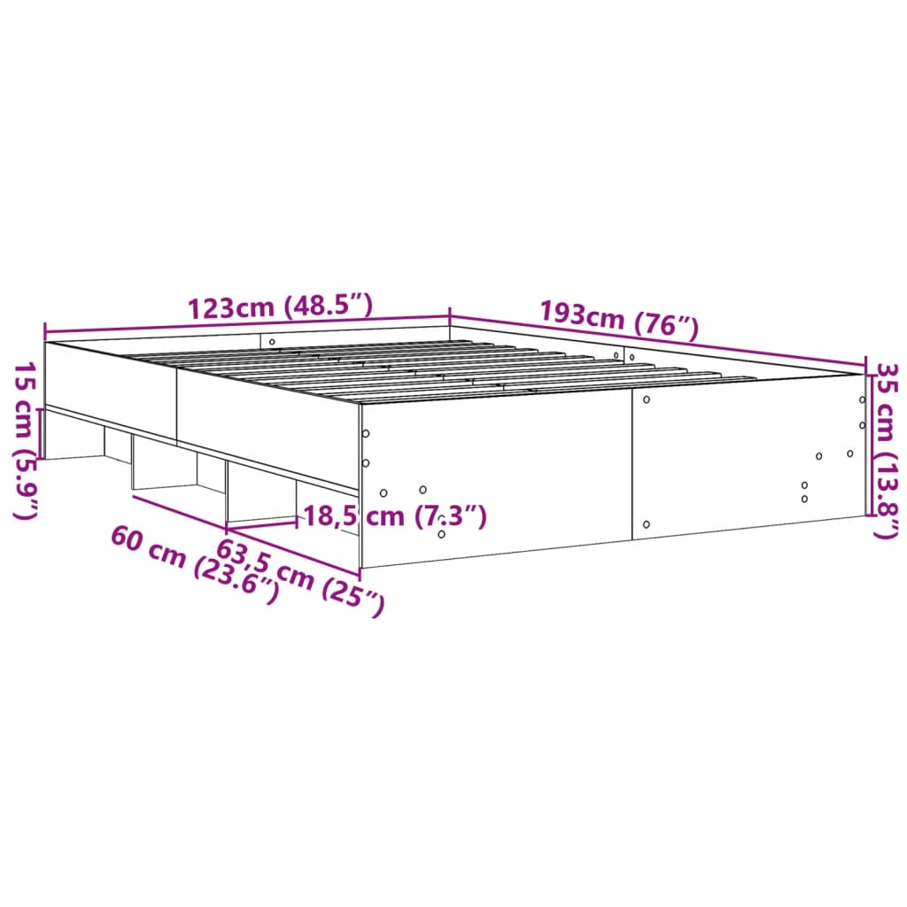 vidaXL Bedframe bewerkt hout wit 120x190 cm