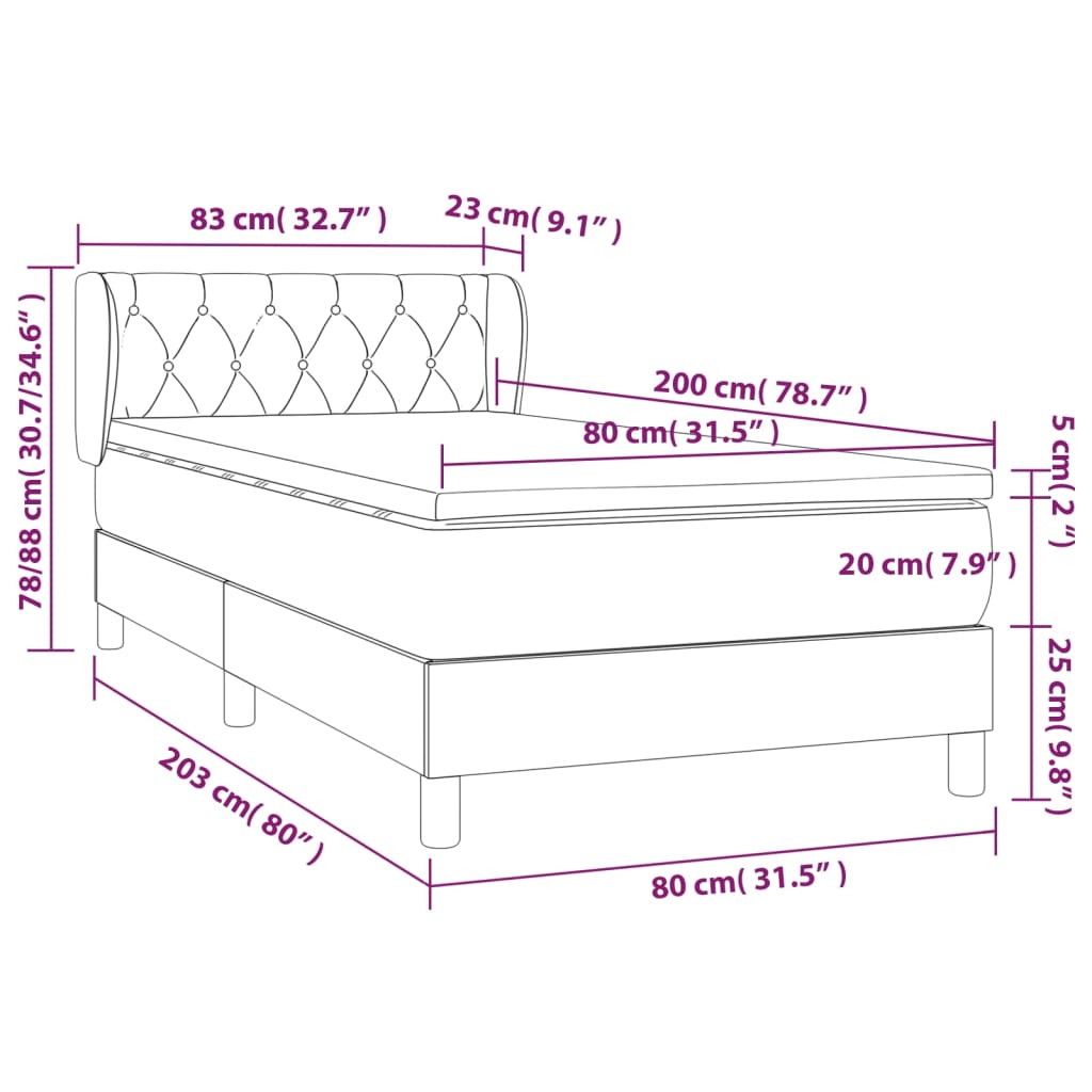 vidaXL Boxspring met matras fluweel donkergrijs 80x200 cm