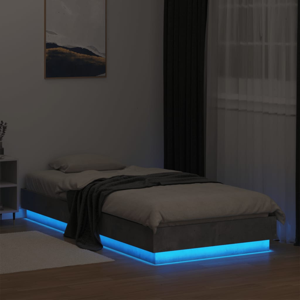 vidaXL Bedframe met LED-verlichting betongrijs 90x200 cm