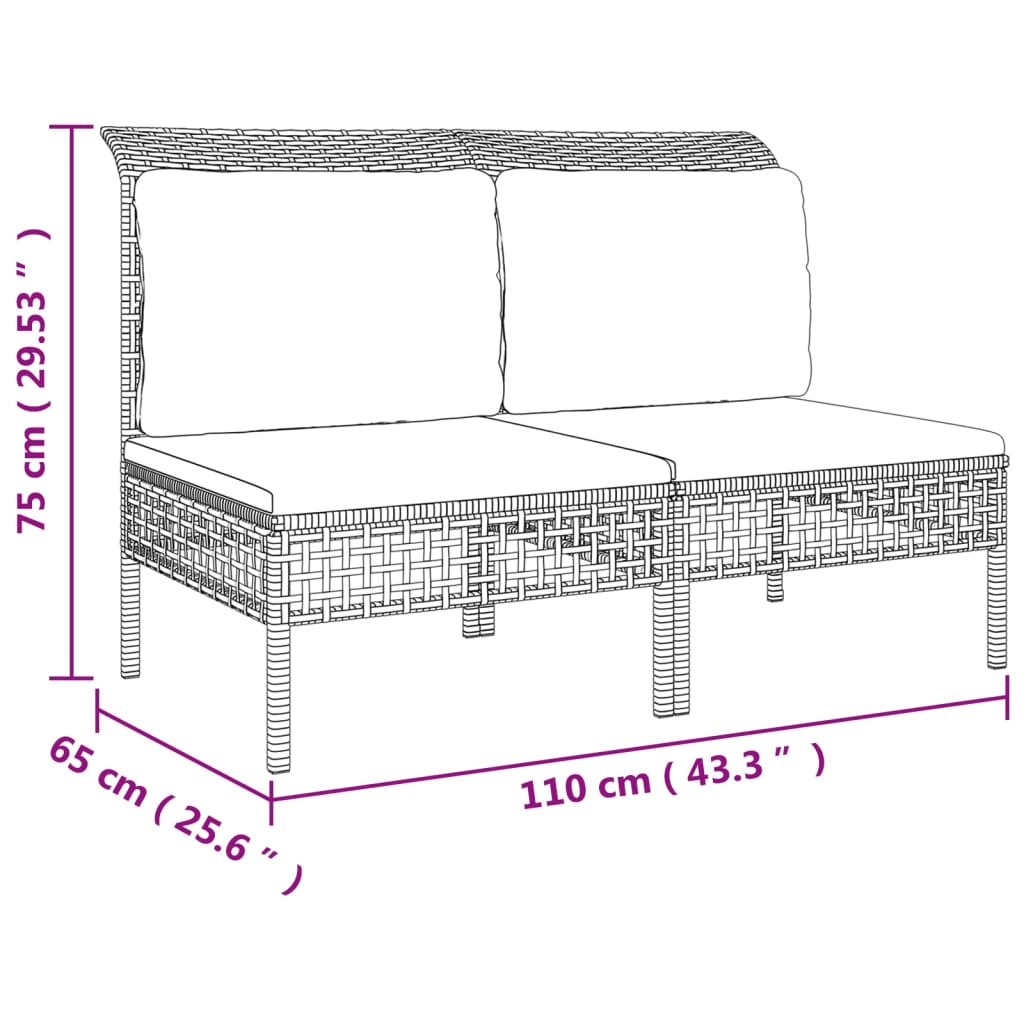 vidaXL 6-delige Loungeset met kussens poly rattan grijs