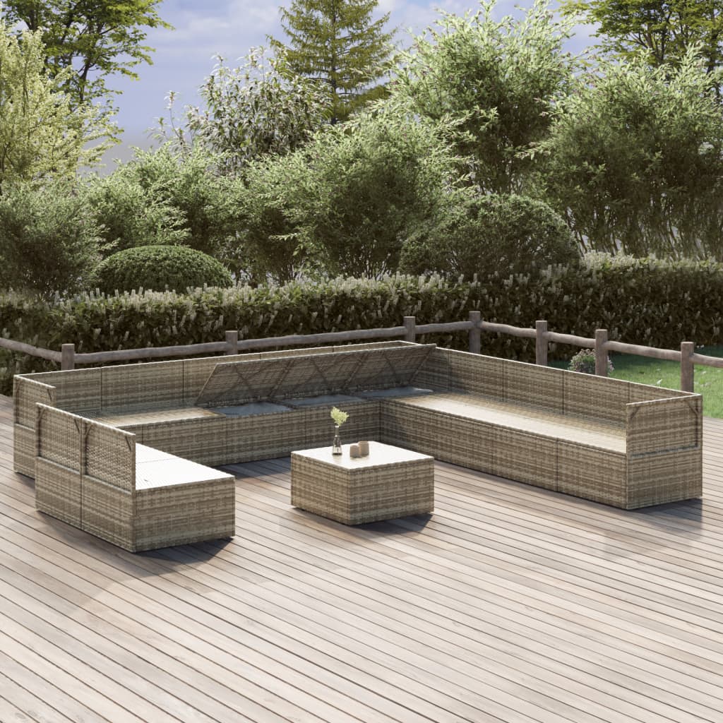 vidaXL 12-delige Loungeset met kussens poly rattan grijs