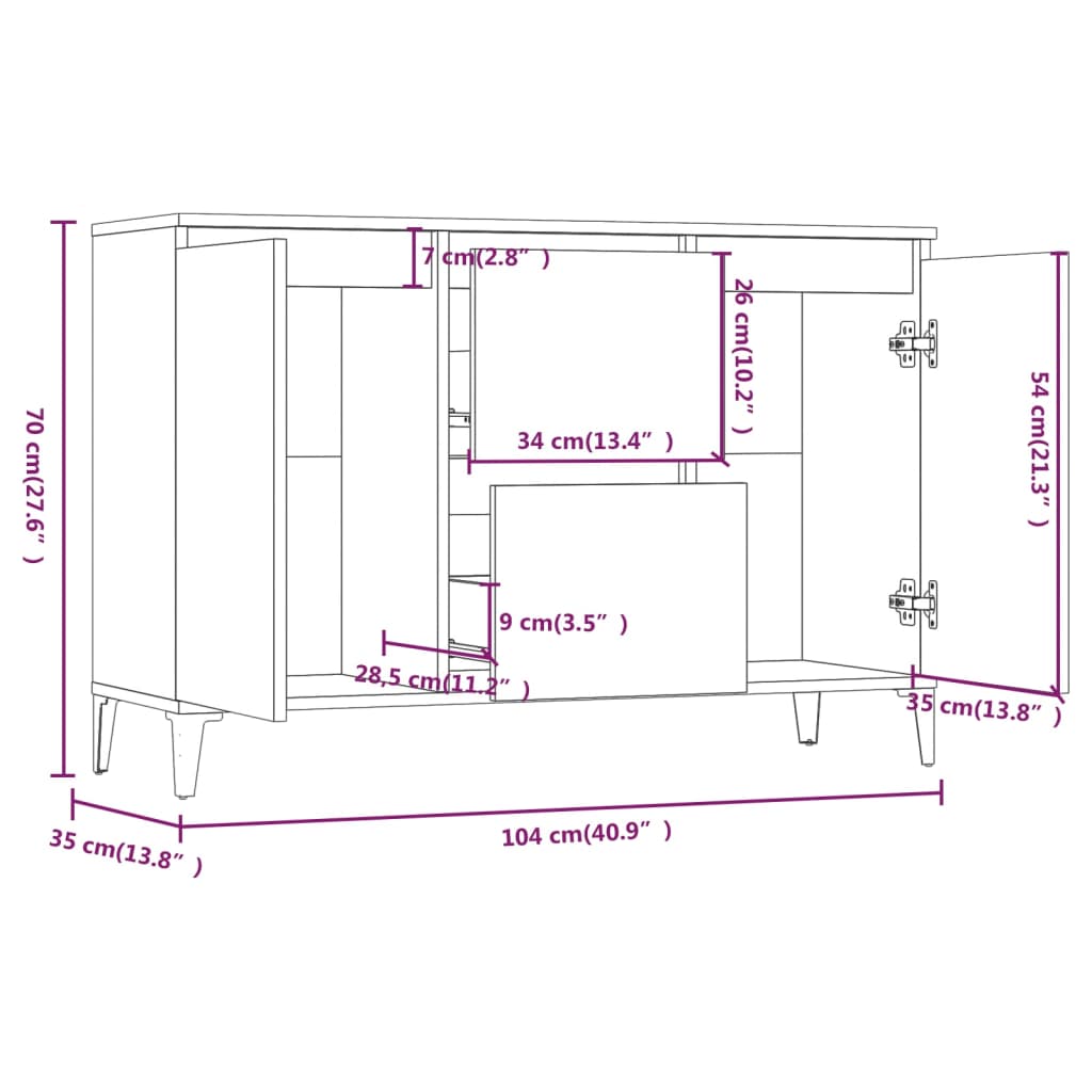 vidaXL Dressoir 104x35x70 cm bewerkt hout grijs sonoma eikenkleurig