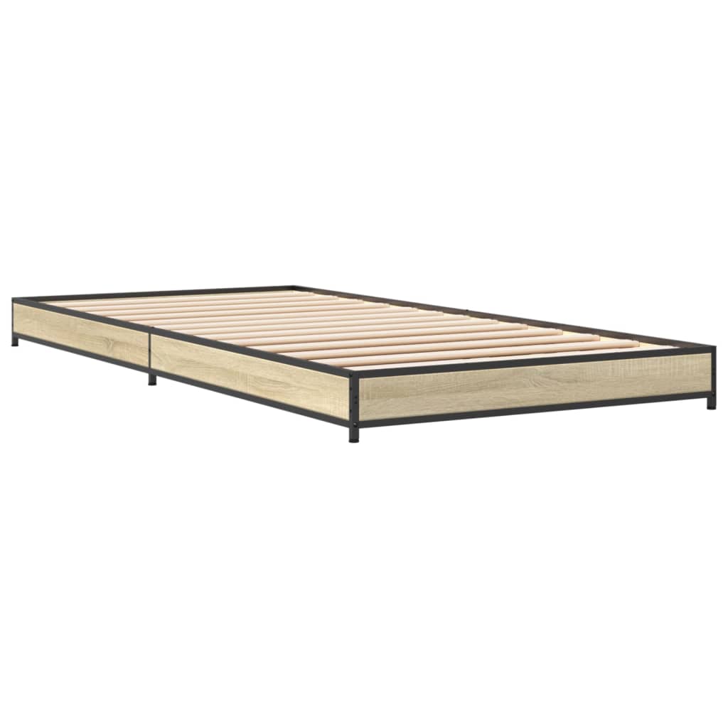 vidaXL Bedframe bewerkt hout en metaal sonoma eikenkleurig 100x200 cm