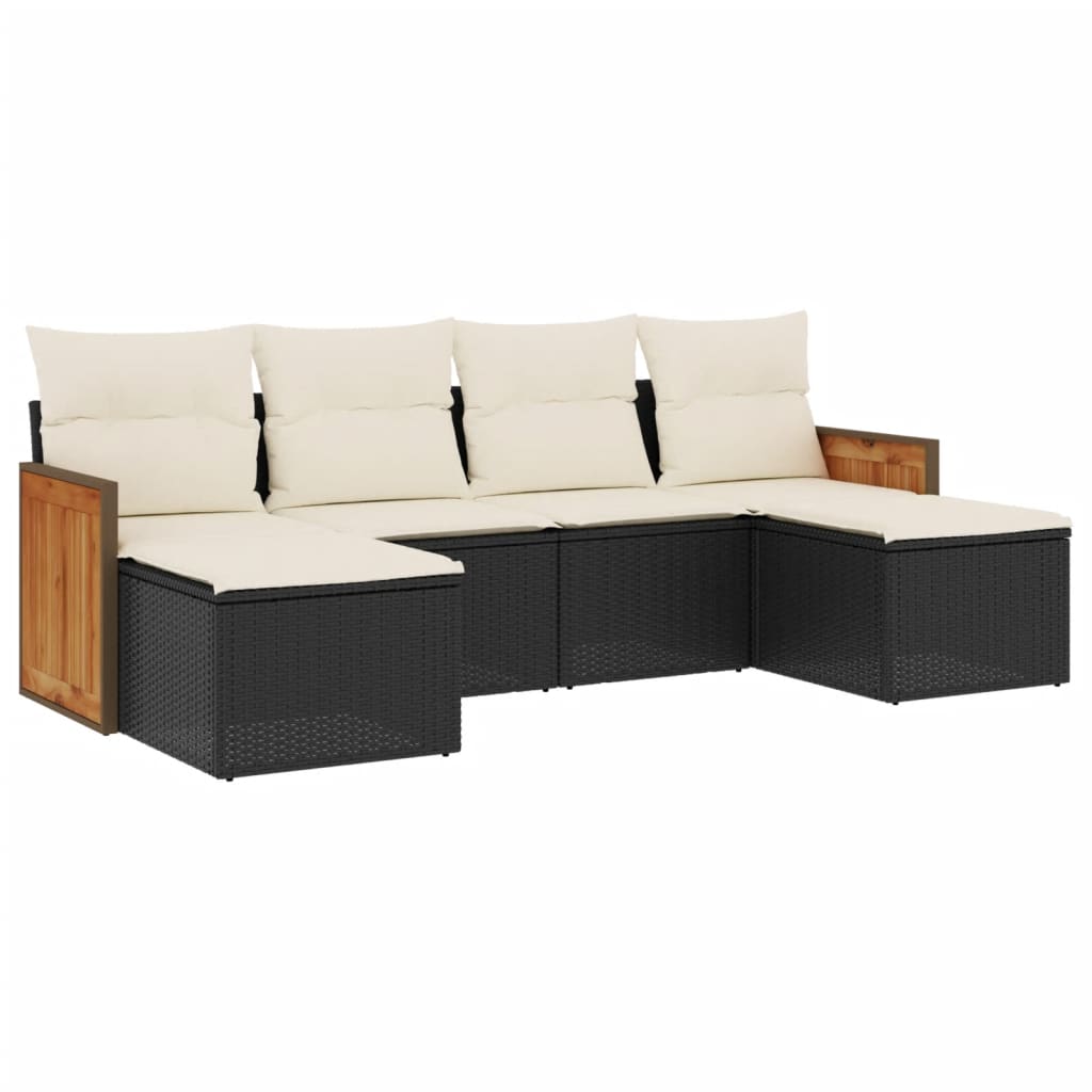 vidaXL 6-delige Loungeset met kussens poly rattan zwart