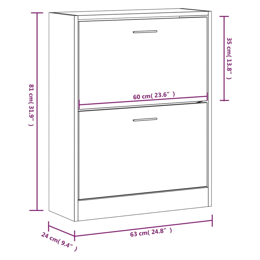 vidaXL Schoenenkast 63x24x81 cm bewerkt hout bruin eikenkleur