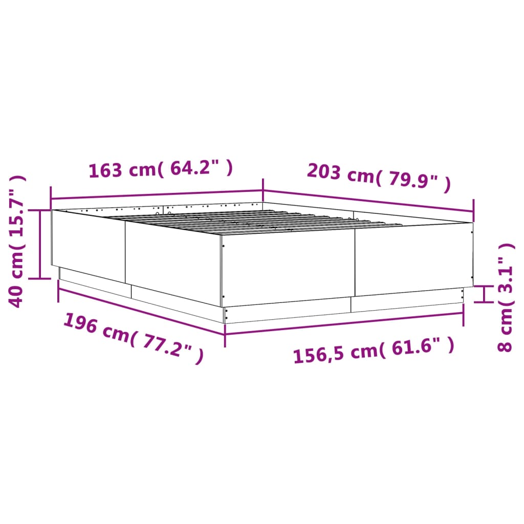 vidaXL Bedframe met LED-verlichting sonoma eikenkleurig 160x200 cm