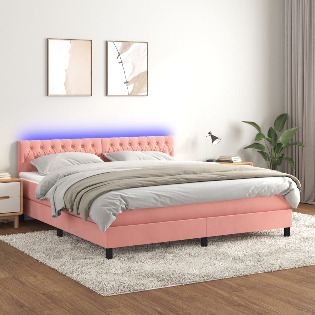 vidaXL Boxspring met matras en LED fluweel roze 160x200 cm