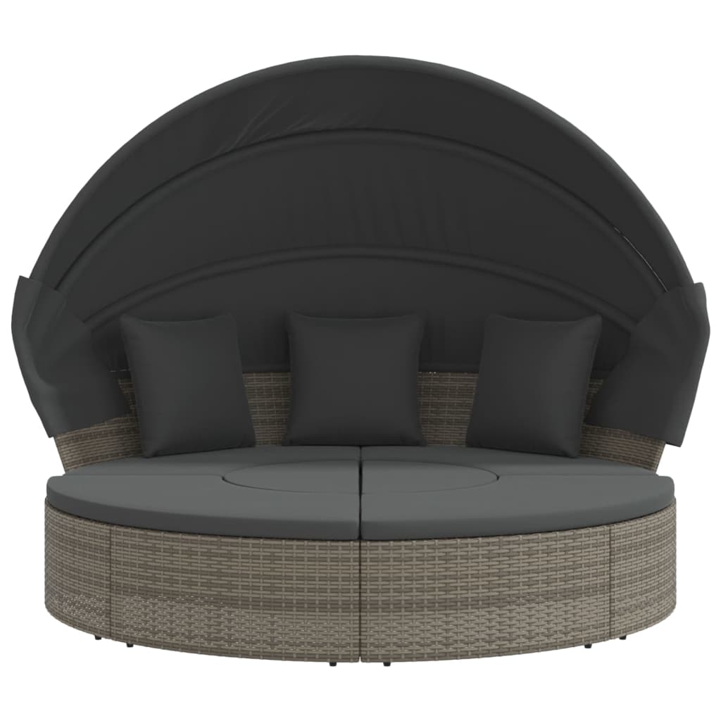 vidaXL Loungebed met luifel en kussens poly rattan grijs