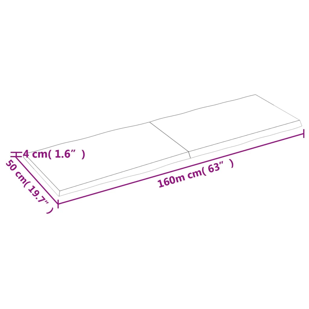 vidaXL Tafelblad natuurlijke rand 160x50x(2-4) cm eikenhout lichtbruin