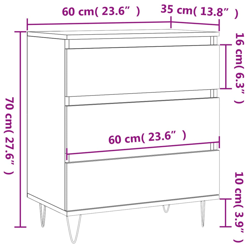 vidaXL Dressoir 60x35x70 cm bewerkt hout grijs sonoma eikenkleurig