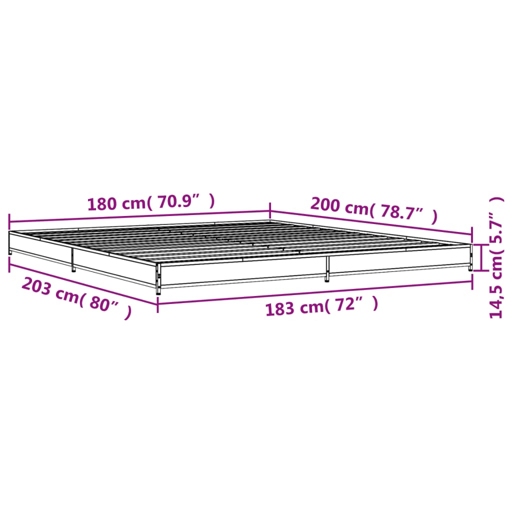 vidaXL Bedframe bewerkt hout metaal bruin eikenkleur 180x200 cm