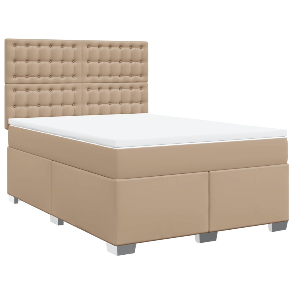 vidaXL Boxspring met matras kunstleer cappuccinokleurig 140x200 cm