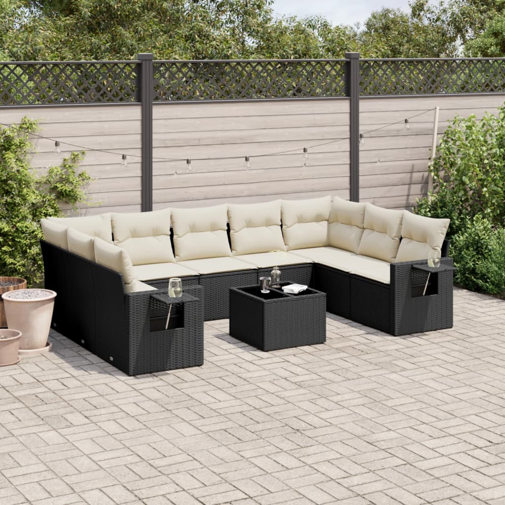 vidaXL 10-delige Loungeset met kussens poly rattan zwart