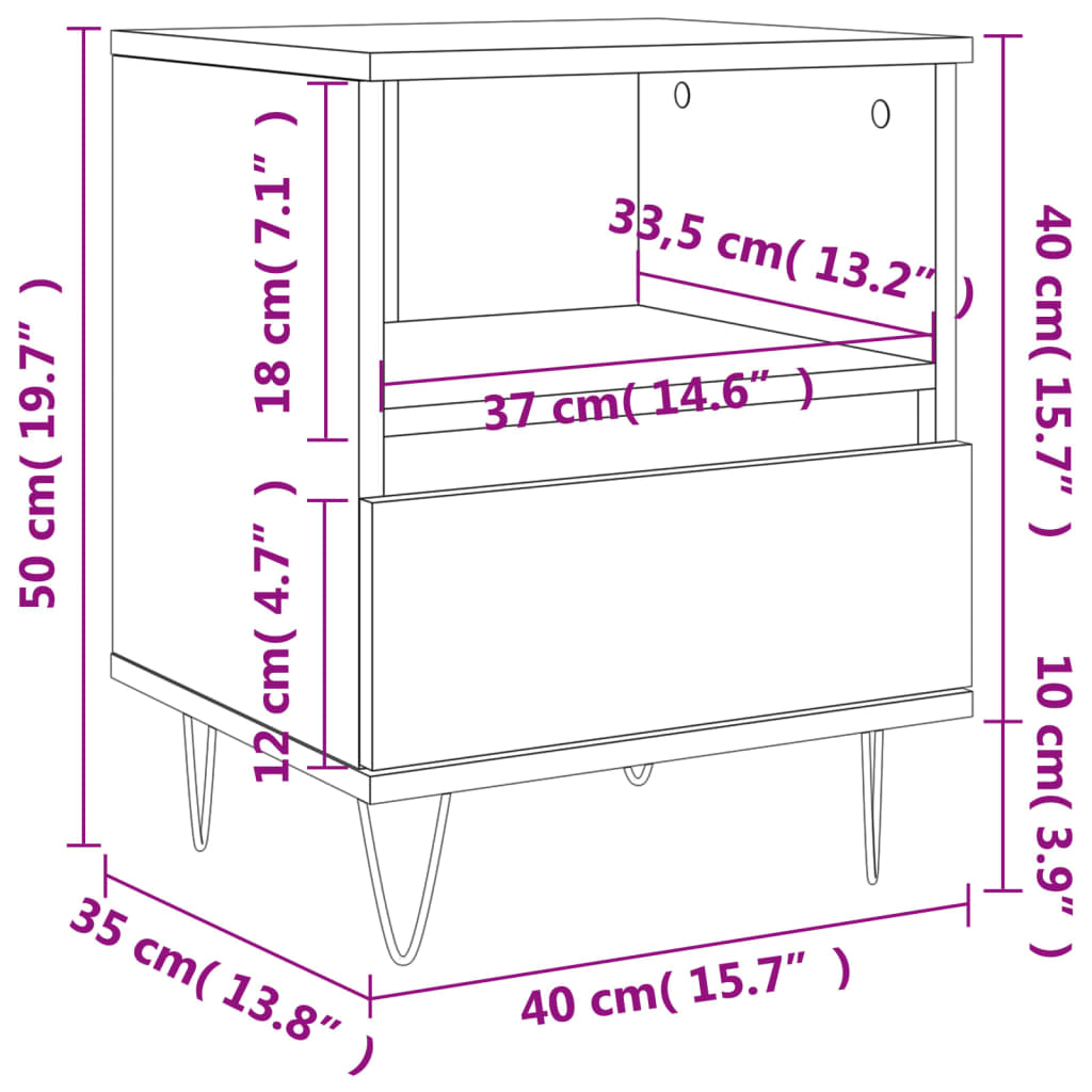 vidaXL Nachtkastje 40x35x50 cm bewerkt hout hoogglans wit