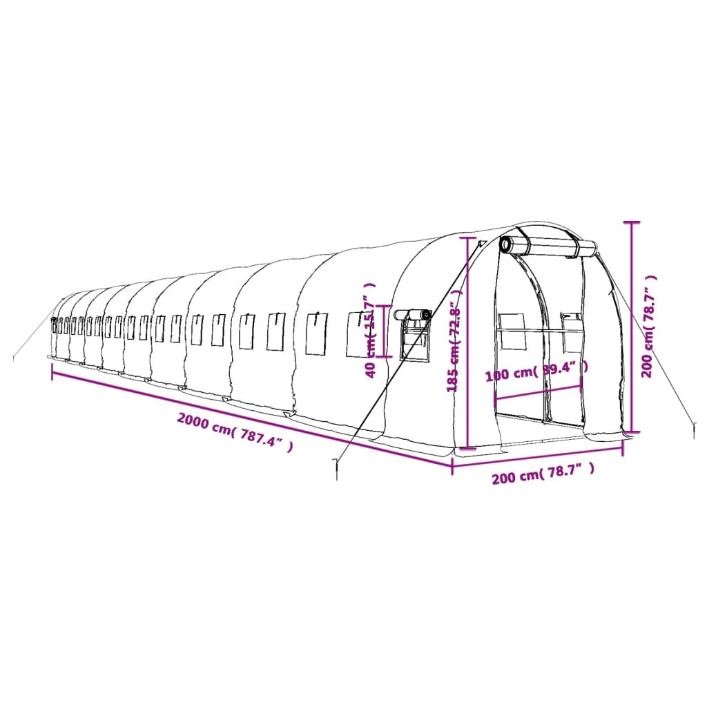 vidaXL Tuinkas met stalen frame 40 m² 20x2x2 m groen