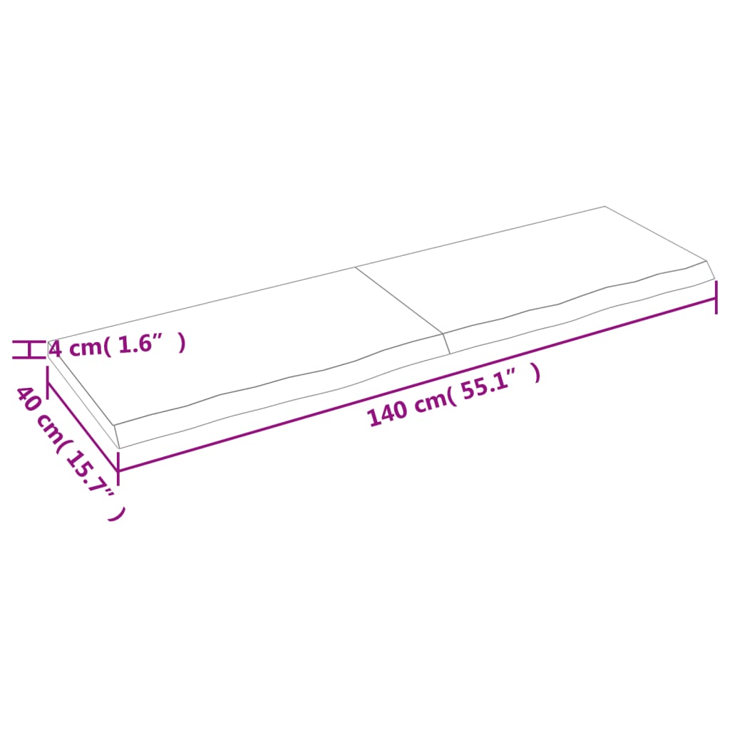 vidaXL Wastafelblad 140x40x(2-4) cm onbehandeld massief hout