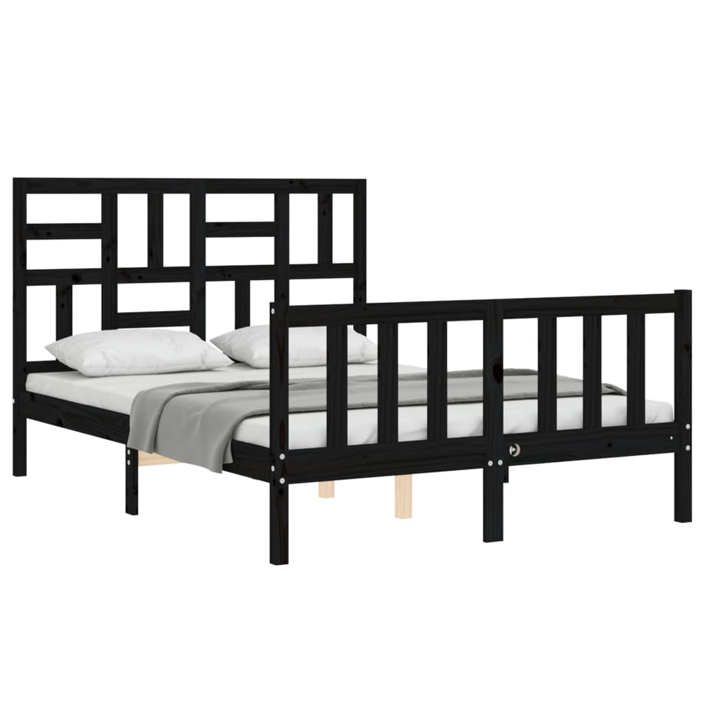 vidaXL Bedframe met hoofdbord massief hout zwart