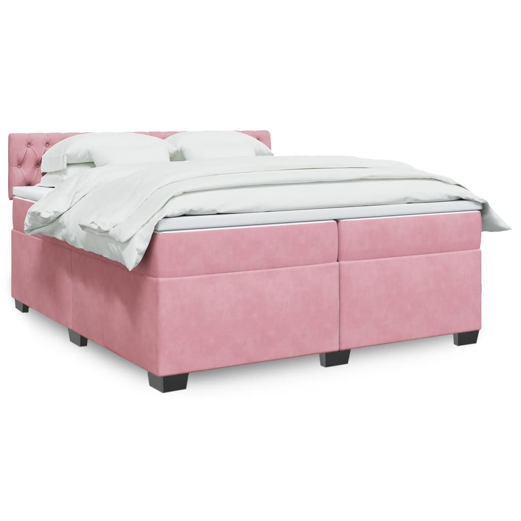 vidaXL Boxspring met matras fluweel roze 200x200 cm