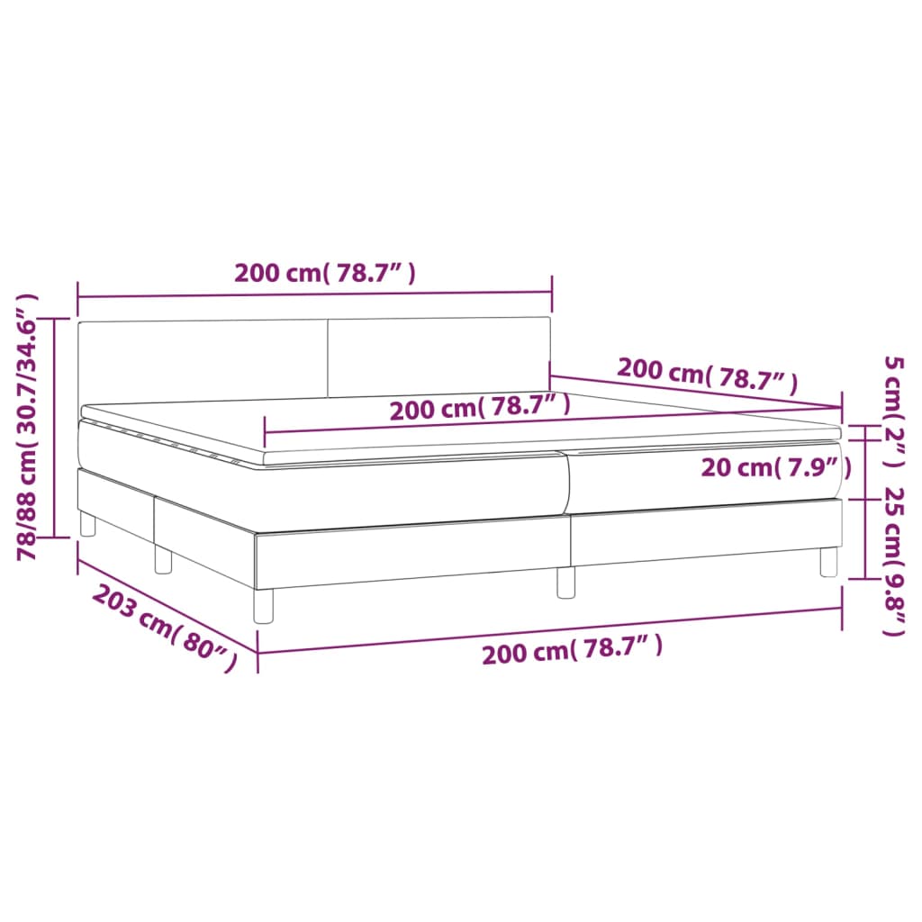 vidaXL Boxspring met matras en LED kunstleer grijs 200x200 cm