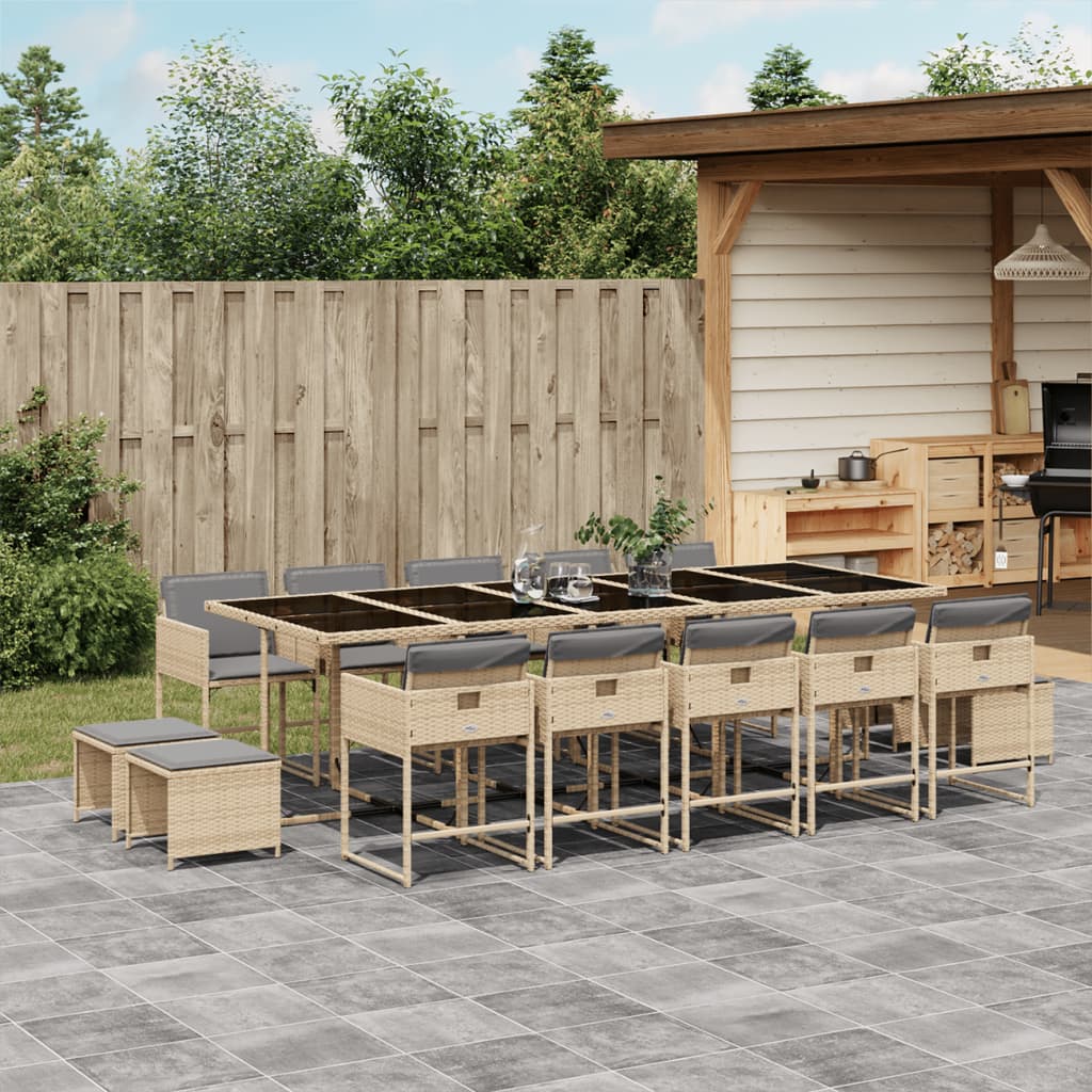 vidaXL 15-delige Tuinset met kussens poly rattan gemengd beige